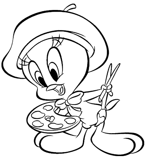 coloriage titi fait le peintre